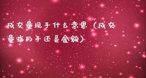 成交量现手什么意思（成交量指的手还是金额）_https://www.cqckcrrc.com_纳指直播_第1张