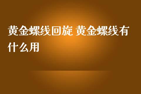 黄金螺线回旋 黄金螺线有什么用_https://www.cqckcrrc.com_黄金期货_第1张