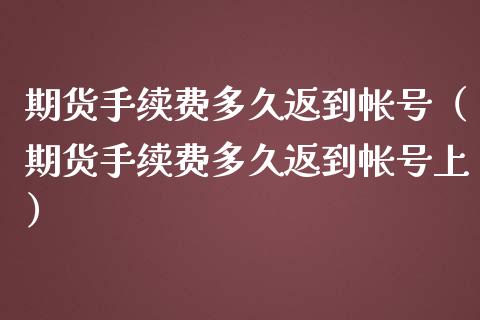 期货手续费多久返到帐号（期货手续费多久返到帐号上）_https://www.cqckcrrc.com_股票理财_第1张