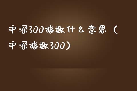 沪深300指数什么意思（沪深指数300）_https://www.cqckcrrc.com_恒生指数_第1张
