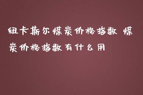 纽卡斯尔煤炭价格指数 煤炭价格指数有什么用_https://www.cqckcrrc.com_纳指直播_第1张
