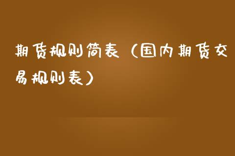 期货规则简表（国内期货交易规则表）_https://www.cqckcrrc.com_纳指直播_第1张