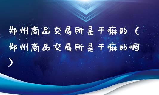 郑州商品交易所是干嘛的（郑州商品交易所是干嘛的啊）_https://www.cqckcrrc.com_道指直播_第1张