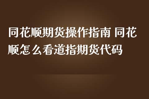 同花顺期货操作指南 同花顺怎么看道指期货代码_https://www.cqckcrrc.com_道指直播_第1张