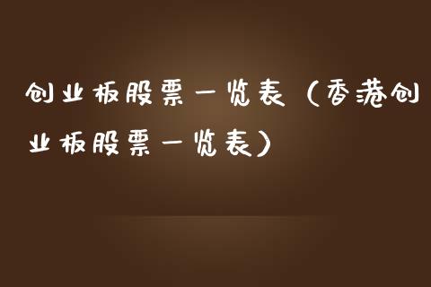 创业板股票一览表（香港创业板股票一览表）_https://www.cqckcrrc.com_股票理财_第1张
