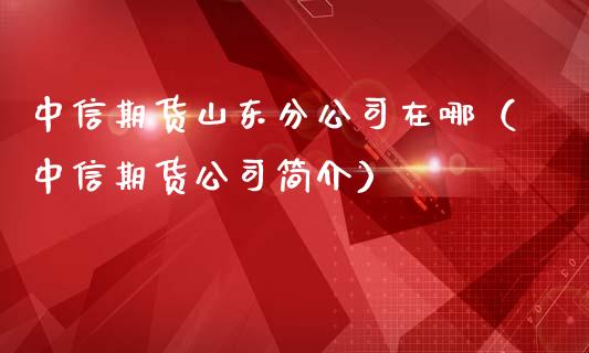 中信期货山东分公司在哪（中信期货公司简介）_https://www.cqckcrrc.com_基金理财_第1张